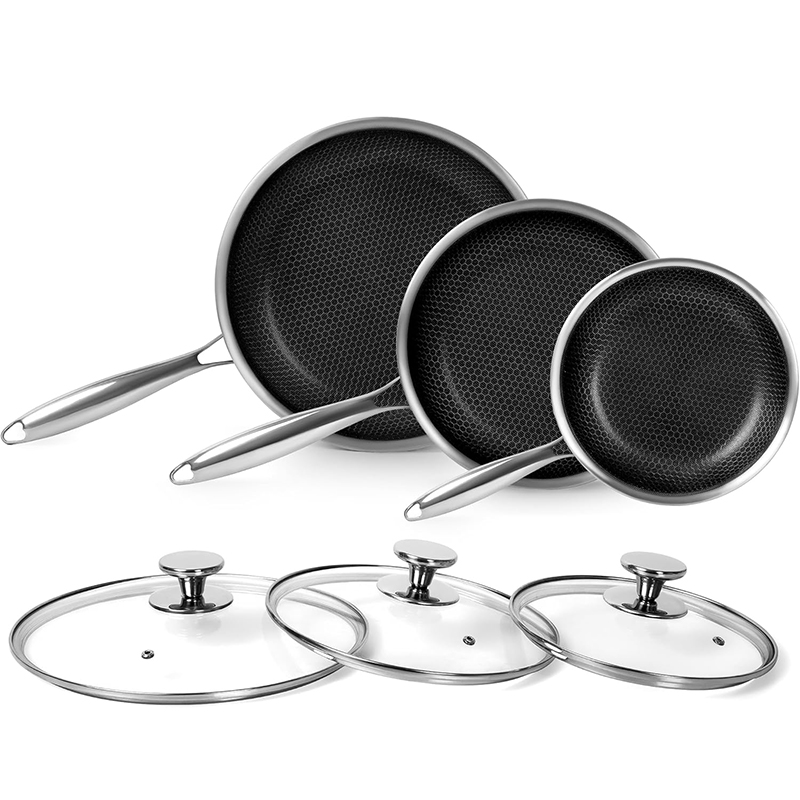 Crepe Pan Nonstick - Stainless Steel Frying Pan with Lid