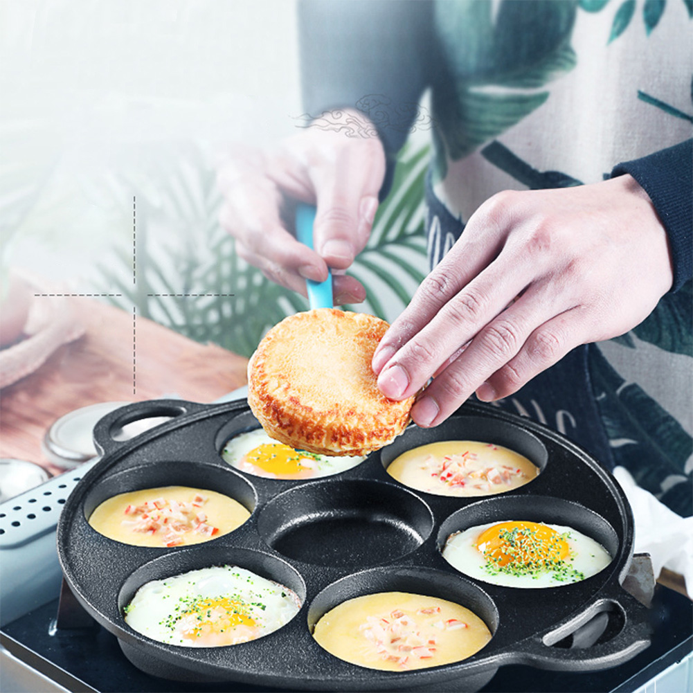 Crepe Pan Nonstick - 7 Hole Frying Pot Cast Iron