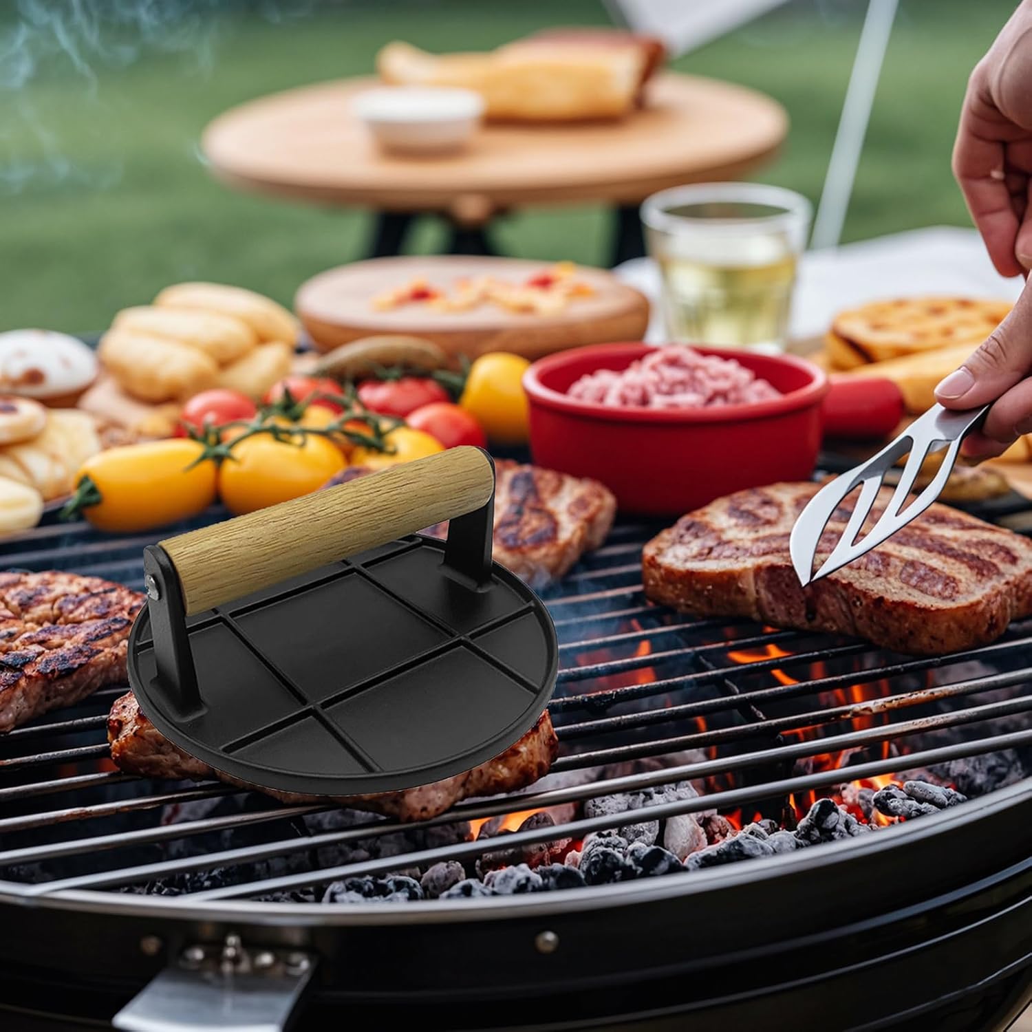 Smashed Burger Press with Wood - Crepe Pan Nonstick review and price